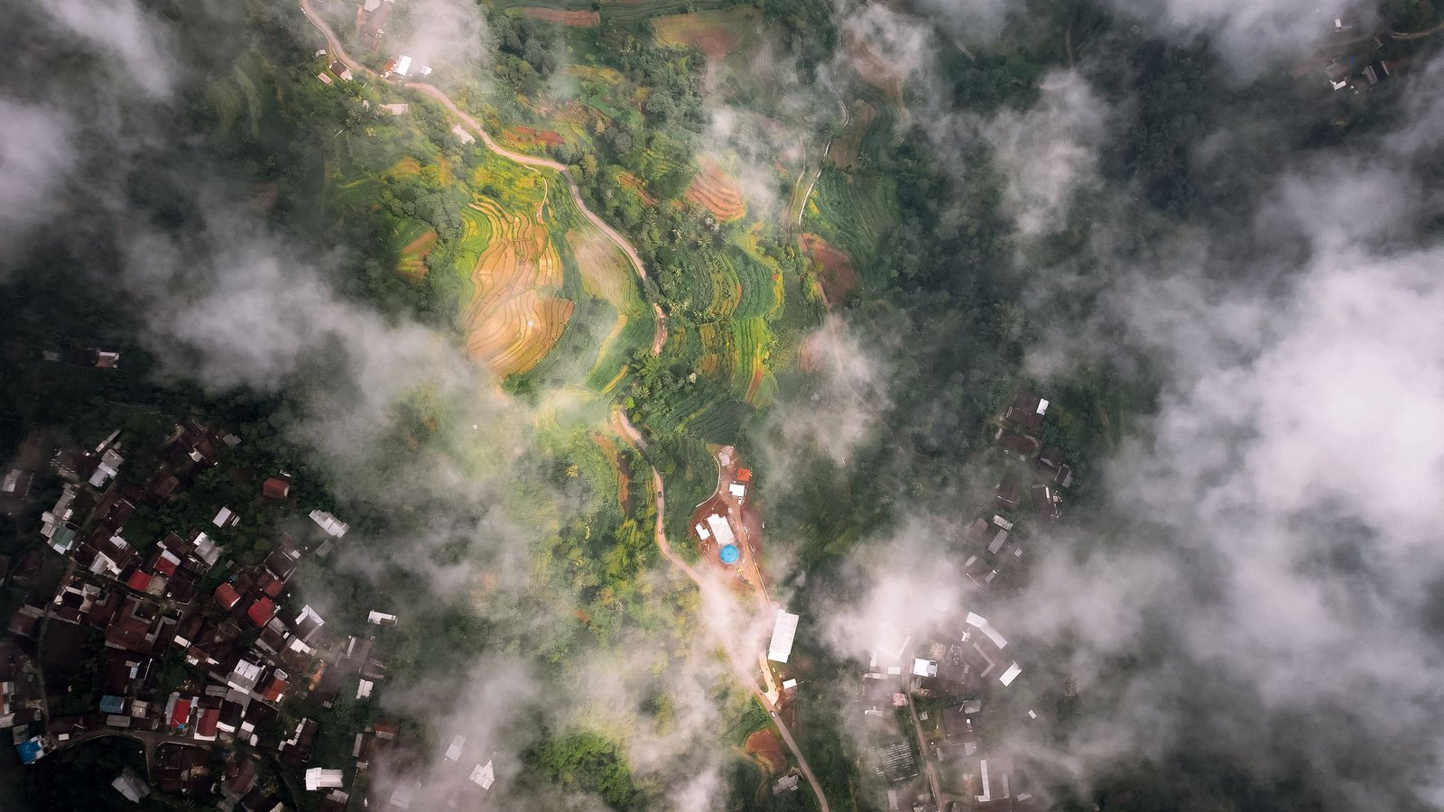 Aerial view of the river and highlands of Ponorogo